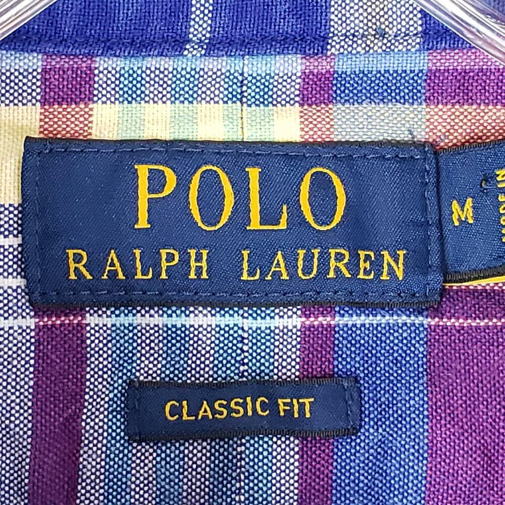 Polo Ralph Lauren Oxford Shirt Mens Medium M LS Button Down Blue Red Plaid - Picture 7 of 10
